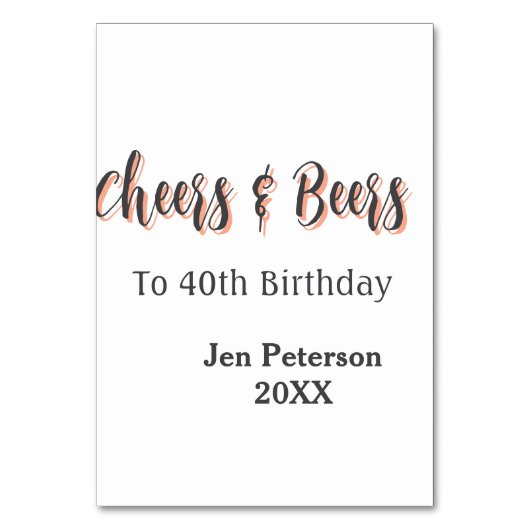 Cheers & beers to 40th birthday gray name year sin tischnummer (Vorderseite)