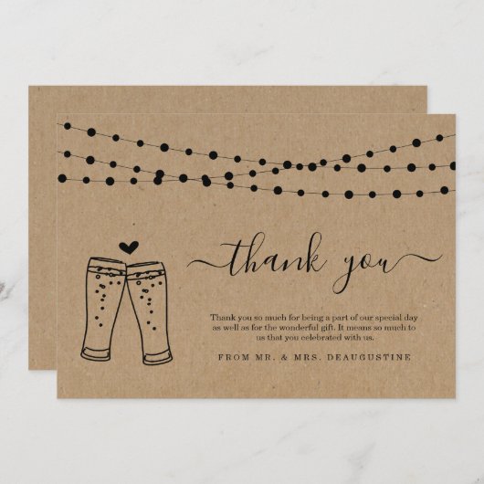 Cheers & Beers Toast & String Lights Dankeskarte (Vorne/Hinten)