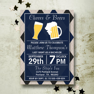 Cheers & Beers Trendy Navy Junggesellenabschied Einladung