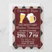 Cheers & Beers Trendy Red Bachelor Party Einladung (Vorderseite)