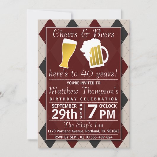 Cheers & Beers Trendy Red Birthday Party Einladung (Vorderseite)