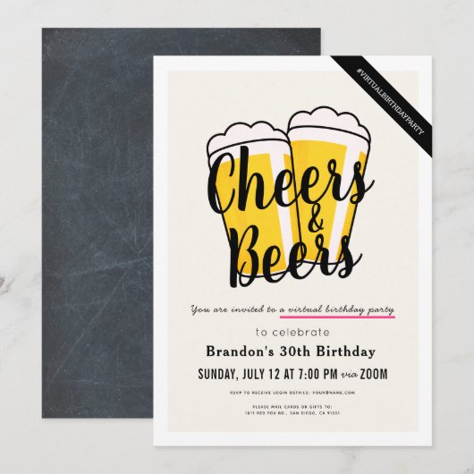 Cheers & Beers Virtual Birthday Party Einladung (Vorne/Hinten)