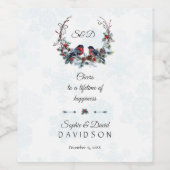 Cheers Berries Bullfinch Winter Wreath Wedding Weinetikett (Einzelnes Label)