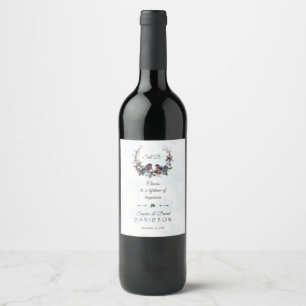 Cheers Berries Bullfinch Winter Wreath Wedding Weinetikett