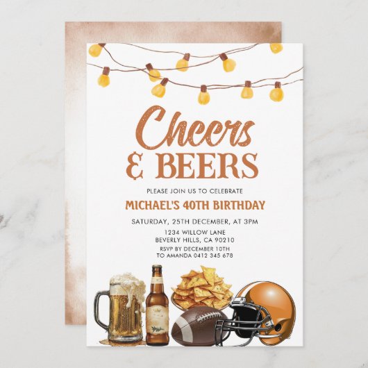 Cheers & Bers Adult Birthday String Lights Party Einladung (Vorne/Hinten)