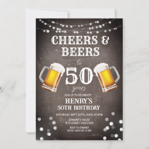 Cheers & Biere bis 50 Jahre Halbpension Geburtstag Einladung
