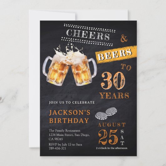 Cheers & Biere Rustikales Chalkboard jedes Alter G Einladung (Vorderseite)