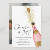 Cheers Birthday Pink und Gold Foto Einladung (Vorne/Hinten)