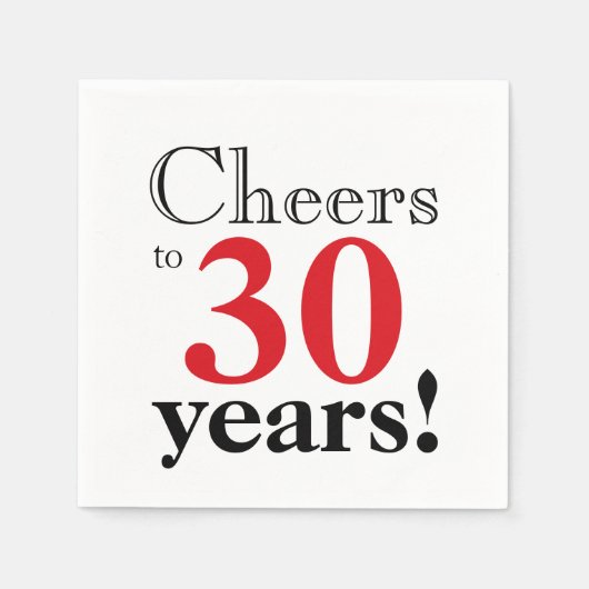 Cheers bis 30 Jahre Retrokirsche rot coole Grafik Serviette (Vorderseite)