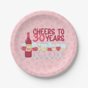 Cheers bis 30 Jahre Wein Thema Kawaii Stil Pappteller