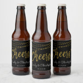 Cheers Black and Gold Foil String Lights Bierflaschenetikett (Flaschen)
