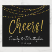 Cheers Black and Gold Foil String Lights Bierflaschenetikett (Einzelnes Label)