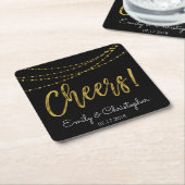Cheers Black and Gold Foil String Lights Rechteckiger Pappuntersetzer (angewinkelt)
