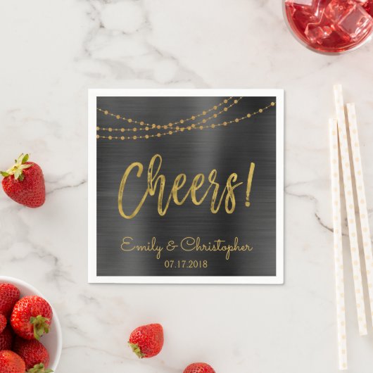 Cheers Black and Gold Foil String Lights Serviette (Beispiel)