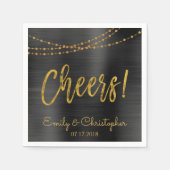 Cheers Black and Gold Foil String Lights Serviette (Vorderseite)