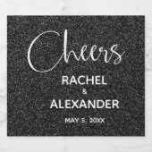 CHEERS Black Glitzer Wedding Sparkling Wine Labels Schaumweinetikett (Einzelnes Label)
