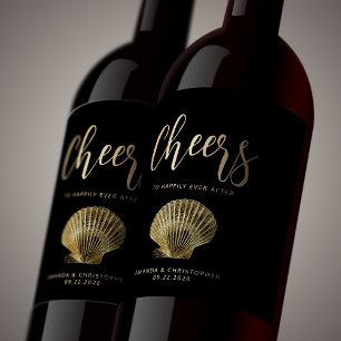 Cheers Black Gold Coastal Beach Hochzeit Weinetikett
