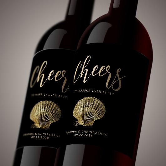 Cheers Black Gold Coastal Beach Hochzeit Weinetikett