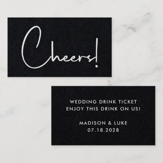 Cheers Black Modern Wedding Drink Token Ticket (Vorne/Hinten)