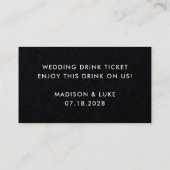 Cheers Black Modern Wedding Drink Token Ticket (Rückseite)