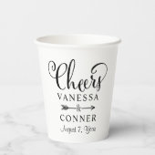 Cheers Black Script Boho Wedding Monogram Pappbecher (Rückseite)