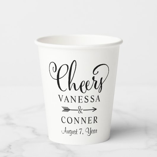 Cheers Black Script Boho Wedding Monogram Pappbecher (Rückseite)