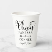 Cheers Black Script Boho Wedding Monogram Pappbecher (Vorderseite)