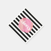 Cheers Black Stripe & Pink Watercolor Serviette (Ecke)