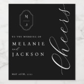 Cheers Black & White Personalisiert Monogram Wappe Weinetikett (Einzelnes Label)