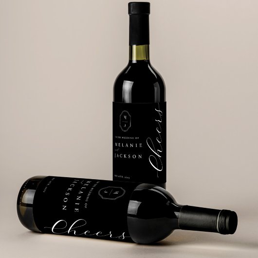 Cheers Black & White Personalisiert Monogram Wappe Weinetikett