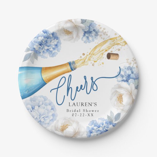 Cheers Blue Champagne Brautparty Paper Plate Pappteller (Vorderseite)