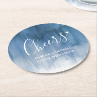 Cheers blue gray modern art wash paper coasters