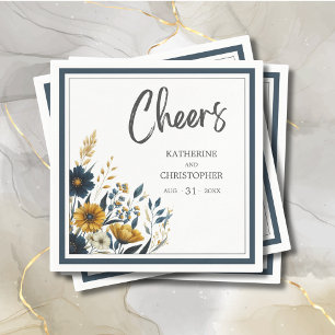 Cheers Blue Yellow Floral Elegante Hochzeit Serviette
