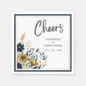 Cheers Blue Yellow Floral Elegante Hochzeit Serviette (Vorderseite)