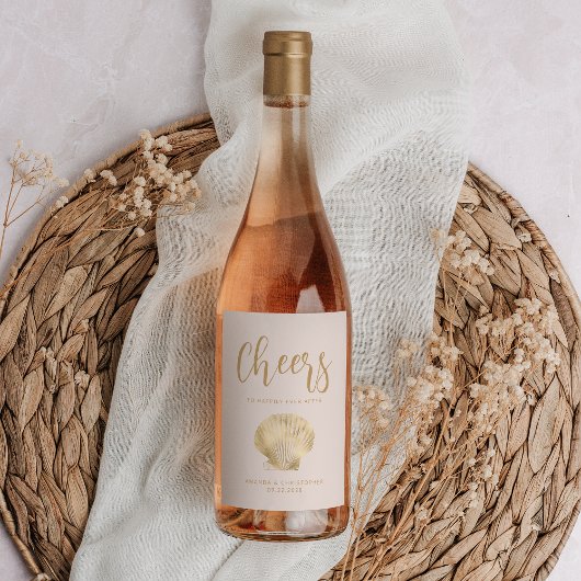 Cheers Blush Pink Gold Coastal Beach Hochzeit Weinetikett