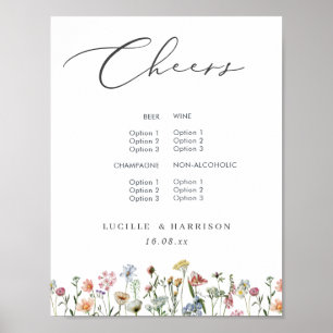 Cheers Boho Colorful Wild Blume Wedding Bar Menu Poster