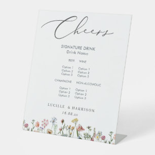 Cheers Boho Colorful Wild Blume Wedding Bar Menu Sockelschild
