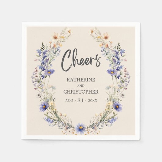 Cheers BOHO Dusty Blue Wildblume Wedding Serviette (Vorderseite)