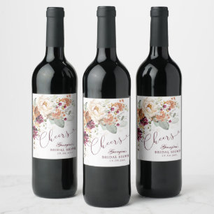 Cheers Boho Maroon Terracotta Brautparty Favoriten Weinetikett