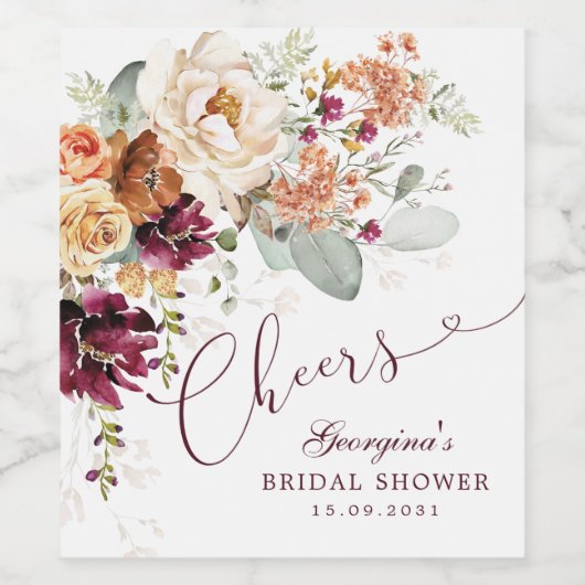 Cheers Boho Maroon Terracotta Brautparty Favoriten Weinetikett (Einzelnes Label)