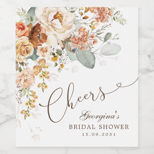 Cheers Boho Terracotta Gelbe Brautparty Favoriten Weinetikett (Einzelnes Label)