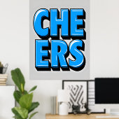 CHEERS Bold Blue Text Poster - Retro Pop Style (Heimbüro)