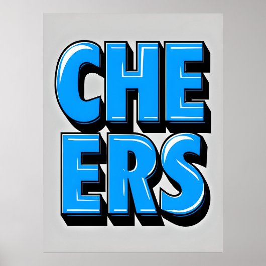 CHEERS Bold Blue Text Poster - Retro Pop Style (Vorne)