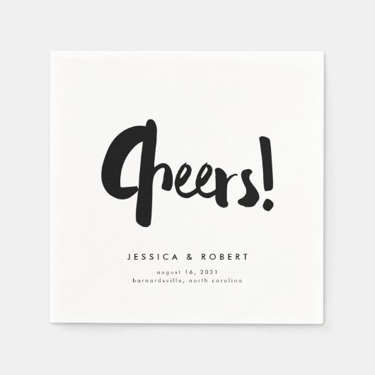 Cheers Bold Edgy Modern Black Brush Script Wedding Serviette (Vorderseite)