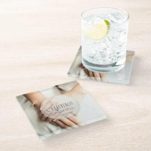 Cheers- Brautdiamantenring bearbeitbare Hochzeit Glasuntersetzer