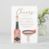 Cheers Brautparty Weinglas Pink Einladung (Stehend Vorderseite)