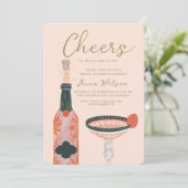 Cheers Brautparty Weinglas Pink Einladung (Stehend Vorderseite)