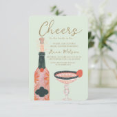 Cheers Bridal Brunch Campagner Blush Einladung (Stehend Vorderseite)