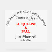 Cheers Bride Groom Just Married Red Names Acrylschild (Vorderseite)