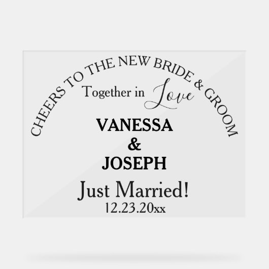 Cheers Bride Groom nur verheiratete schwarze Namen Acrylschild (Vorderseite)